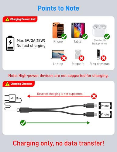 USB C Splitter 1 in 2 Out, USB Type C Splitter, USB C Female to Dual Type C Male Port Power Charging Cable (Only for Charging, Can't Transmit Data) - style: 1 in 2 out