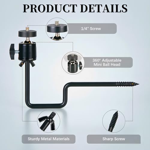 5 Pack Trail Camera Tree Mounts, 360° Rotatable Hunting Cam Brackets with 1/4" x 20 Screw, Durable 5KG Capacity Surveillance Cameras Holder for Outdoor Surveillance and Wildlife Monitoring