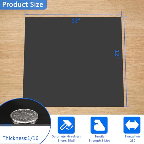WochiTV Nitrile Rubber Sheet, 1/16" Thick x 12" Wide x 12" Long, Buna-N Shore A65 Hardness NBR Pad, Fuel Oil Resistant Rubber Gasket Material, Ideal for Seals Bumpers DIY Projetcts - style: 1/16(.0625") Thick