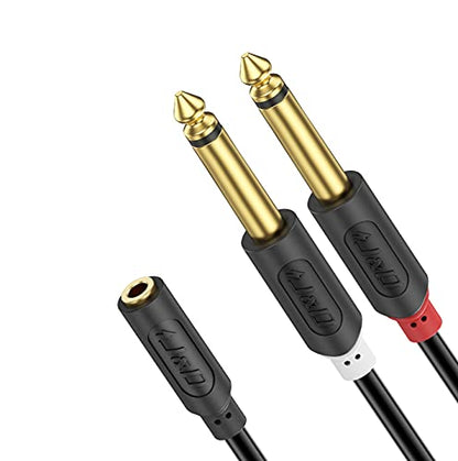 J&D 3.5mm to Dual 1/4 TS Stereo Breakout Cable, Gold Plated Audiowave Series 3.5mm 1/8 inch TRS Female to 2X 6.35mm 1/4 inch TS Male Mono Audio Cable Splitter for Spekers, Amplifiers, Mixs, 6 Feet - size: 6 Feet