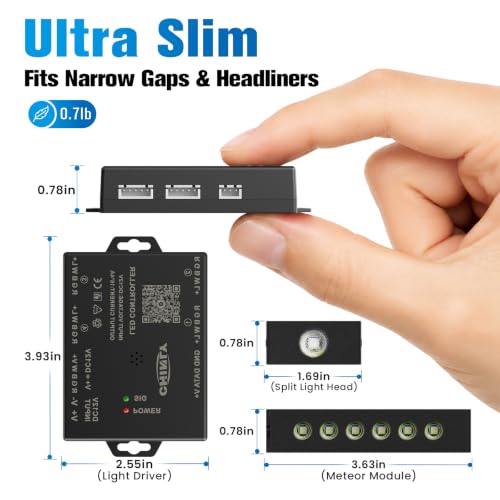 CHINLY 600Pcs Split Starlight Headliner Kit, 2 Light Heads 0.02in 4.92ft+Meteor RGBW Star Lights for Car, 16W Starlight Kit APP/Remote Control, Flexible Wiring for Car Roof Ceiling - size: Meteor+600pcs*0.02in*4.92ft