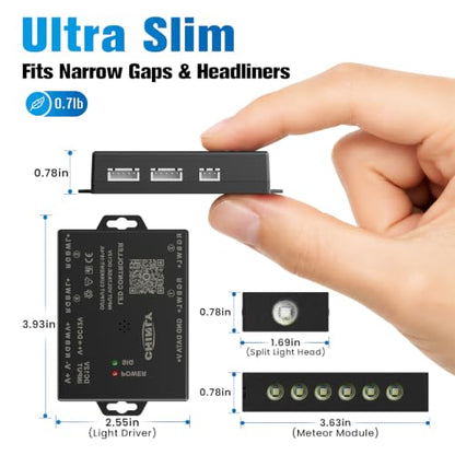 CHINLY 1200Pcs Split Starlight Headliner Kit, 4 Light Heads 0.02in 4.92ft+Meteor RGBW Star Lights for Car, 16W Starlight Kit APP/Remote Control, Flexible Wiring for Car Roof Ceiling - size: Meteor+1200pcs*0.02in*4.92ft