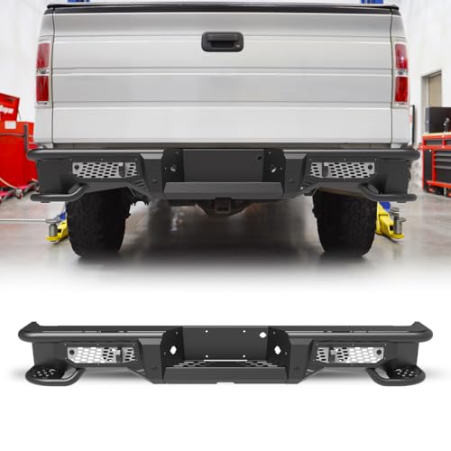 Rear Step Bumper Compatible with Ford F-150 2006-2014, Back Bumper for Ford F150 06-14 w/Shackle Mounting Bracket, Parking Sensor Holes, License Plate Lights Mounting Hole, Spare tyre Operating Hole