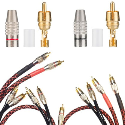 10Pack RCA Male Plug Solder, Gold Audio Video Cable Adapter Connector for Speaker Wire Wall Plate Home Theater Audio Video Receiver Amplifiers and Sound Systems - style: 10-Pack