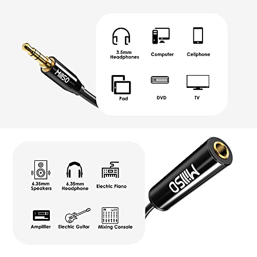 MillSO 1/4 to 3.5mm Instrument Cable, TRS Headphone Adapter 6.35mm Female to 3.5mm Male 1/8 to 1/4 Stereo Audio Adapter for Amplifier, Guitar, Piano, Speaker to Phone, Laptop, Headphone - 12inch/30cm - color: Piano Black, size: 1 FT