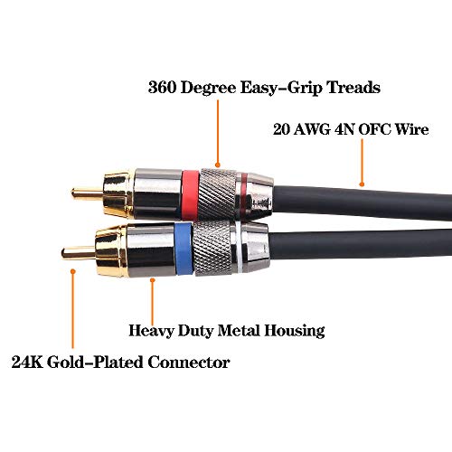 Tisino 2 RCA to 1/4" TRS Stereo Audio Y Splitter Insert Cable, 6.6 FT/2m - size: 6.6 feet
