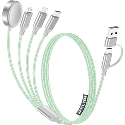 4-in-2 Multi Charging Cable for Apple Watch Charger/iPhone/Galaxy Charger - color: 1-Green, size: 1.8M
