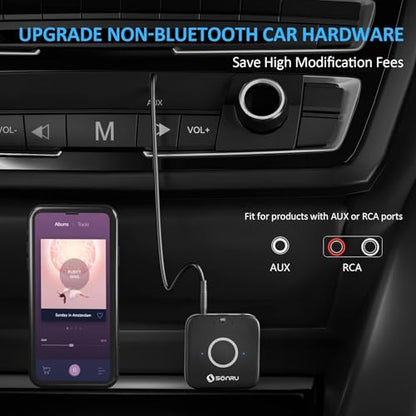 SONRU Bluetooth 5.3 Adapter Hi-Fi Equipment for Car Wireless Audio Receiver with 3.5mm AUX RCA Cable, Noise Cancellation, Dual AUX Outputs for Home Speakers Wired Headphones
