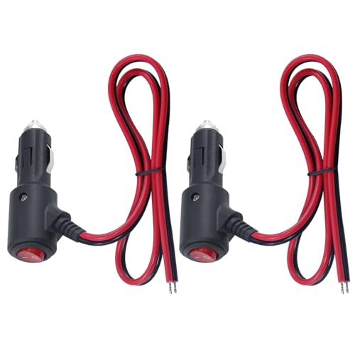 SPARKING 12Volt Replacement Cigarette Lighter Male Plug with On Off Switch - 2FT 12V Fused 15amp Cigarette Male Plug with 16gauge Leads, 12V DC Car Plug for Car Cooler,Cb Radio, Air Compressor[2PACK] - size: 2FT-2PACK