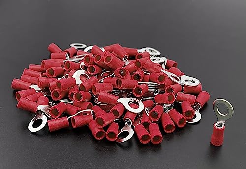ANGSTROM 1/4" Bolt Ring Terminals, Insulated Electrical Crimp Connectors 100pcs (22-16ga Red) - color: 22-16ga Red, size: 1/4" Stud