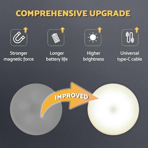 DAZZY DOT Rechargeable Puck Lights 2-Pack, Magnetic Tap Light, Warm Yellow - color: Warm Yellow