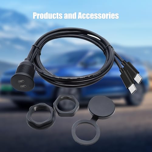 Dual Port USB C 2.0 Male to USB C 2.0 Female Extension Cable,Flush Mount Waterproof Panel Cable for Car,Truck,Boat,Motorcycle Dashboard 3.3ft - style: Dual USB C 2.0