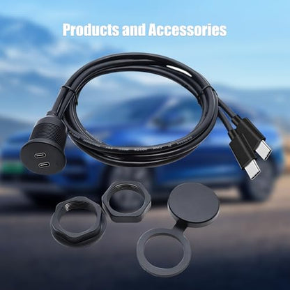 Dual Port USB C 2.0 Male to USB C 2.0 Female Extension Cable,Flush Mount Waterproof Panel Cable for Car,Truck,Boat,Motorcycle Dashboard 3.3ft - style: Dual USB C 2.0
