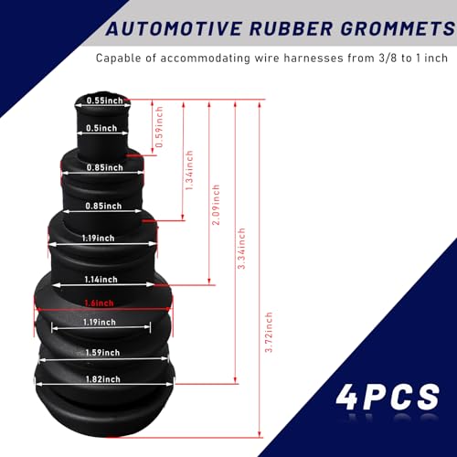 4 PCS Universal Firewall Boot, Rubber Grommets Can Accommodate 3/8 to 1 Inch Diameter Wire Bundle, Safe and Convenient Grommet for Vehicle Running Cable, Car Accessories (Pack of 2) - size: 3.72×1.82 inches (Pack of 2)