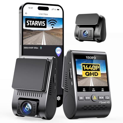 VIOFO Dual Dash Cam, 2K 1440P 60fps+1080P 30fps Front and Rear Dash Camera with Wi-Fi GPS, Parking Mode, Emergency Recording, Super Capacitor, Motion Detection (A129 Plus Duo)