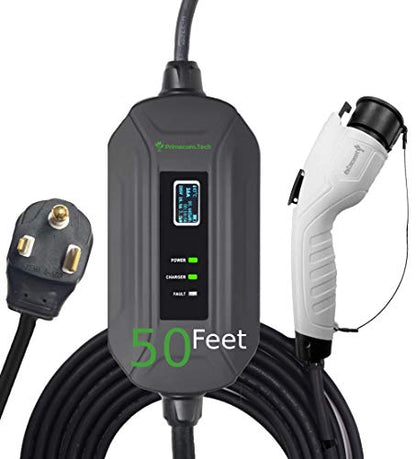 PRIMECOM Level 2 Electric Vehicle (EV) Charger (220V / 240Volt, 16Amp) Portable EVSE Smart Electric Car Charger, 30', 40', and 50 Feet Lengths (NEMA 6-50P, 50 Feet) - color: 6-50P, size: 50 Feet