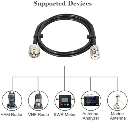 MOOKEERF PL-259 UHF CB Coax Cable 50FT, RG58 PL-259 UHF Male to Female Low Loss Antenna Extension Jumper for HAM Radio, Antenna Analyzer, Dummy Load, SWR Meter - size: 50FT