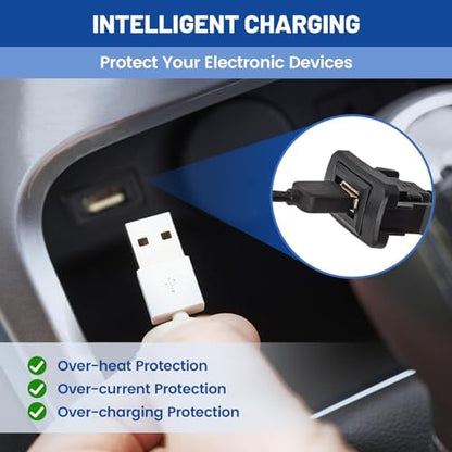 Anina 1.57"x0.87" USB Port Car Charger for Toyota, Male to Female USB Power Socket Adapter, Panel Flush Mount Extension Cable for Tacoma FJ Cruiser Highlander, Square Vehicle Dash Port for IOS Android