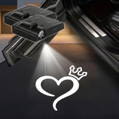 2Pcs Car Door Lights Projector,Tiara Heart Wireless Welcome Shadow Lamp - color: Tiara Heart