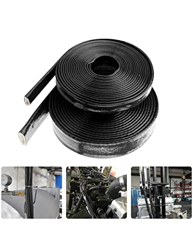 Fuel Line Heat Shield Insulation Wire Heat Shield Fuel Line Heat Shield Sleeve Fire Sleeve Silicone Coated Fiberglass Heat Protection for Automotive Hose Lines & Electrical Wiring 1"ID(Black) - color: Black, size: 1" ID*3.3FT