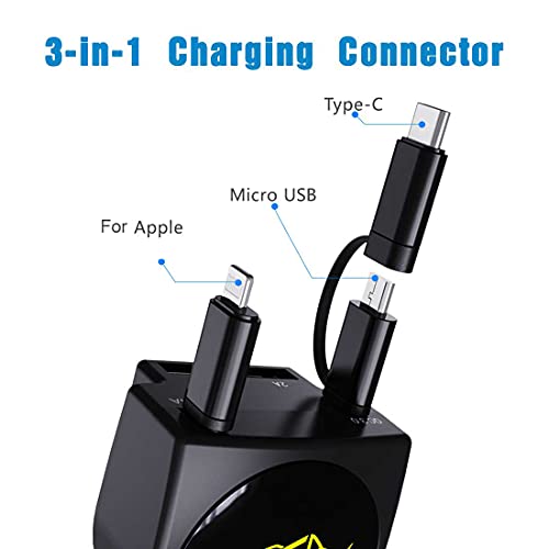 Retractable Car Charger, Fast Charge 3.1A 47W, Retractable Cables (3Ft) and 2 USB Ports Car Charger Adapter, Compatible with iPhone & Android Cell Phones,Car Accessories