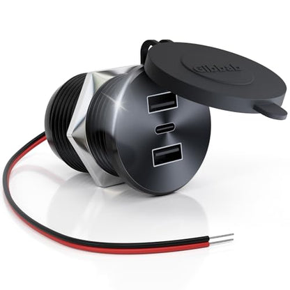 RV USB Outlet 72W All-Aluminum 12V/24V 3 Ports Recessed Mount - color: Deep Black, size: 1P