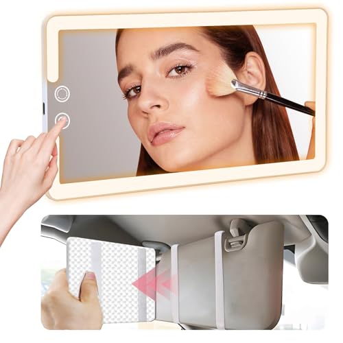 Led Sun Visor Vanity Mirror,Upgraded Large Car Mirrors with Lights,Dimmable Light up Vanity Makeup Mirror for Car,Rechargeable Universal Rear View Visor Mirrors (White) - size: Large(White-LED)