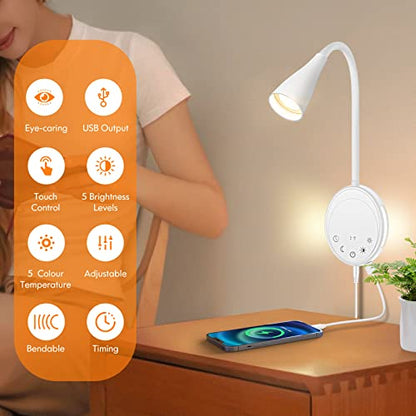 SANKEDOU LED Wall Mount Reading Light, Bedside Reading Lights, 5 Dimmable - color: White-2P