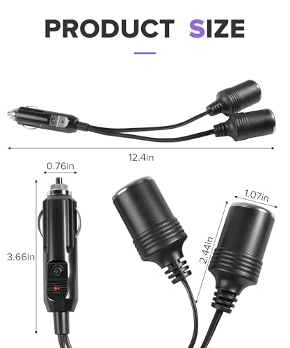 Car Cigarette Lighter Splitter,Car Accessories 18AWG Dual Cigarettes Lighter Extension Cord with 15A Fuse,Automotive Replacement Cigarette Lighters Parts,Used to Connect GPS,Refrigerator