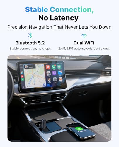 Wireless CarPlay Adapter for Apple iPhone, 2026 Convert Wired to Car Play Wireless, Plug & Play, Auto-Connect, Ultra Mini Car Play Adapter with USB A/C, No Latency for iPhone iOS 10+(2017+ Vehicles)