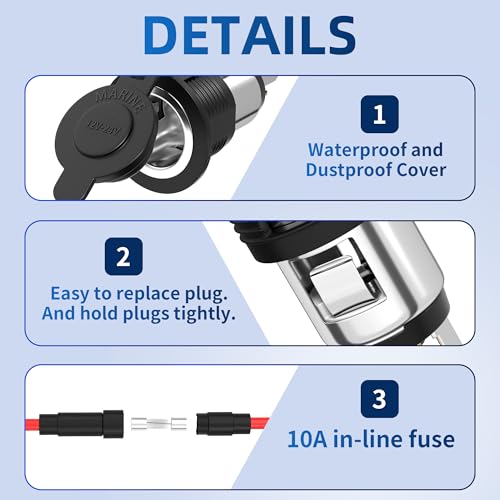 DaierTek 12V Cigarette Lighter Socket 12 Volt Power Outlet Replacement Plug Socket for Car, Automotive, Truck, RV, Boat, Motorcycle - color: DR-Y8