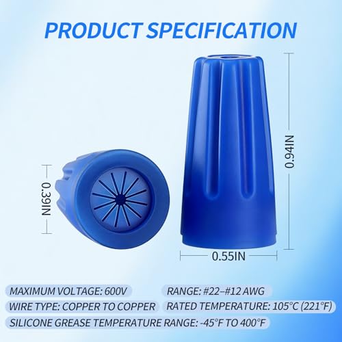 30PCS Waterproof Wire Nuts, Blue Waterproof Landscape Wire Connectors 22AWG-12AWG, Outdoor Sealed Cable Nuts and Terminal Connectors for Outdoor and Moisture-Prone Environments - size: 30pcs
