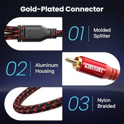 KIRFEIHT RCA to 3.5mm Audio Cable - 30FT AUX OFC Core Cord RCA Cables with Nylon Braided 1/8 Gold-Plated Connectors for Smartphones, Tablets, Speakers, HDTV, Amplifiers - Red & Black - size: 30FT, style: 2RCA TO 3.5MM