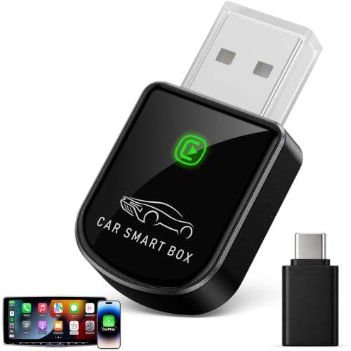 Wireless Carplay Adapter for iPhone Latest Upgrade, Tiny Bluetooth Receiver Convert Wired to Wireless for Apple Car Play Plug & Play, Zero-Lag Media GPS Works with 2016+ Cars (Ebony Black)