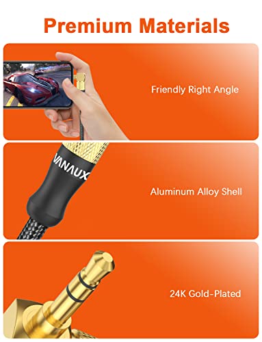 VANAUX 90 Degree Right Angle Aux Cable Male to Male 3.5mm Audio Cable Stereo Aux Cord Compatible with Laptop, Smartphone, Music Player,Tablets,Speakers (3.3feet/1m) - size: 3.3 ft