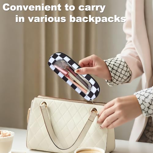 DOB SECHS Small Clear Makeup Bag for Purse Mini Checkered Brush Pouch for Travel Nylon Travel Cosmetic Organizer Pouches Holder Pencil Bag with Zipper Double Sided Clear Make-up Bags - color: Checkered+Clear Winldow