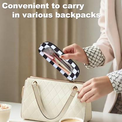 DOB SECHS Small Clear Makeup Bag for Purse Mini Checkered Brush Pouch for Travel Nylon Travel Cosmetic Organizer Pouches Holder Pencil Bag with Zipper Double Sided Clear Make-up Bags - color: Checkered+Clear Winldow
