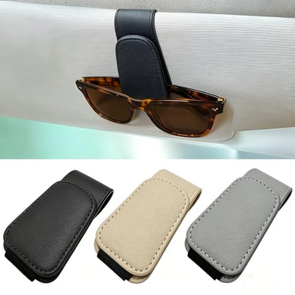 EldHus Sunglass Holder for Car Visor, Magnetic Car Glasses Holder Clip, Leather Eyeglass Holder for Car, Universal Vehicle Sunglasses Hanger Eyeglasses Mount, 1 Pack Black - color: Black