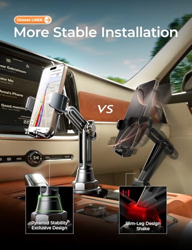 LISEN [Upgraded Version Cup Holder Phone Holder for Car, Universal 360° Adjustable Long Neck Car Phone Mount Golf Cart Truck Jeep, Compatible with iPhone Samsung Google & All 4.0-7.0 '' Phones
