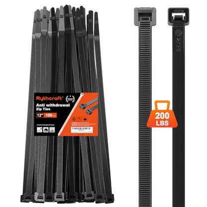 Zip Ties Heavy Duty 14 inch 200 LBS Tensile Strength Cable Ties ，Extra Large Wire Ties Adjustable Nylon Tie Wraps for Indoor Outdoor Patented Design（100 Pack Black） - size: Anti Withdrawal 14 inch 100 Pack （200 Lbs ）