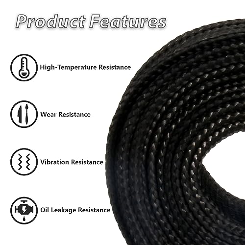 Fiberglass Heat Shield Sleeve Adjustable Hose Heat Spark Plug Wire High Temp(5 Feet-0.75''Inch/20MM) For Exhaust Insulation Thermal Wrap Roll Car Brake Line Cable Protection Tape Black - size: 3/4''X 5'