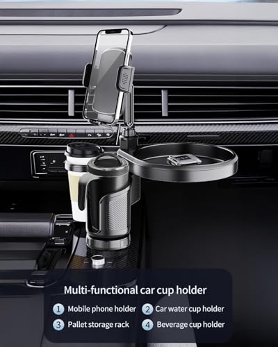 4-in-1 Upgrade Car Cup Holder Tray- Expandable Car Food Table Tray | Multifunctional Detachable Car Tray with Phone Holder | Adjustable Cup Holder for Car Road Trip Essentials
