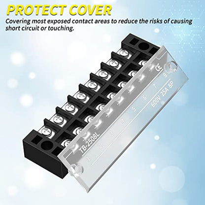 Joinfworld Terminal Block 25A 600V Dual Row Screw Terminal Strip with Cover, 8 Position Pre-Insulated Wire Terminal Block with Jumpers - 4 Pack - style: 25A 8P