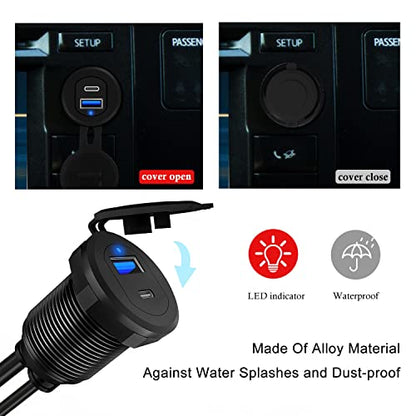 Type C 3.1 & USB 3.0 Car USB Port Mount Flush Extension Cable - style: USB3.0 + TC3.1 1ft