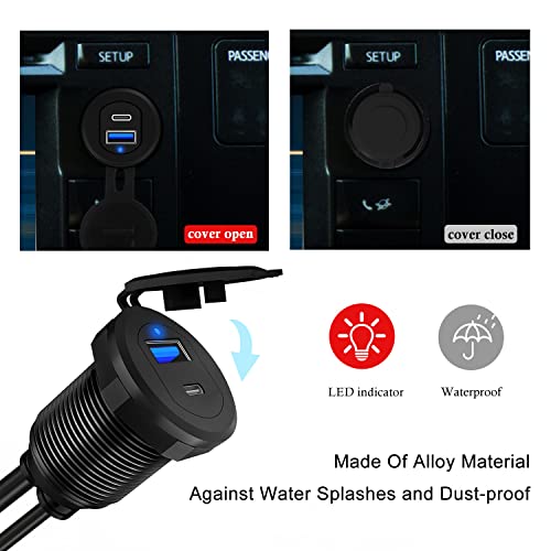 Type C 3.1 & USB 3.0 Car USB Port Mount Flush Cable Male to Female - style: USB3.0 + TC3.1 3ft