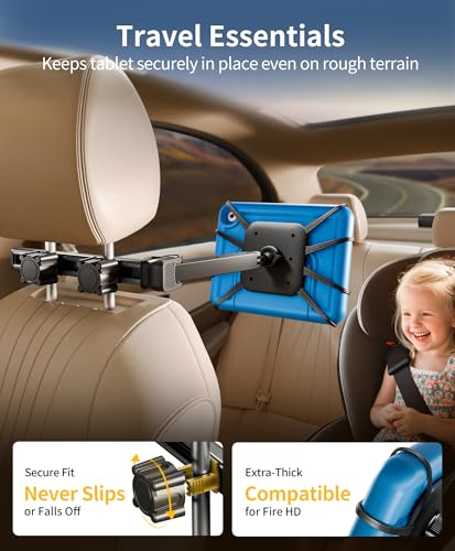 FANGOR Tablet Holder for Car - [3 in 1 Adjustable Extension Arm] Upgraded iPad Holder for car Backseat with Holding Net, Road Trip Essentials for Kids, for 4.7-13" iPad Pro, Air, Mini, Fire HD, Phone - size: 1 Pack - fit for 4.7-13" tablet and phone