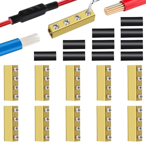 Linkstyle 10PCS 6 AWG Wire Connector Nut Kit, 80A 6 8 10 Gauge Square Splicing Quick Wiring Connection Brass Terminal, Screw-Fixed Type Heat Shrink Butt Connectors - size: Square 6 AWG-80Amp