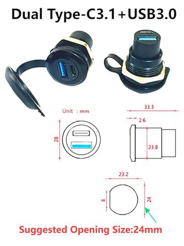 USB3.0Type-C3.1Threaded Fixed Recessed Panel Mount Female Adapter