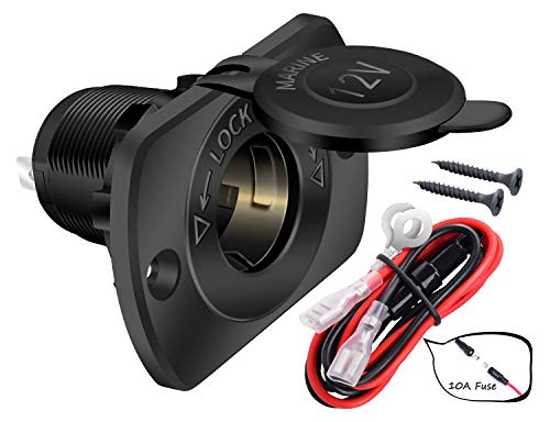 DaierTek 12V Cigarette Lighter Socket Replacement Female Connector DC Socket Power Outlet Cigarette Lighter Outlet with Wire Fuse and Waterproof Cover for Car Marine Boat Auto - color: No LED