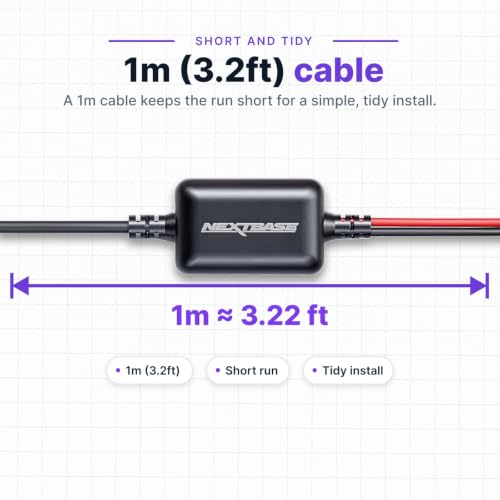 Nextbase Piqo Pro Install Hardwire Kit - Easy to Install, Enables Smart Parking, Battery Voltage Protection, LED Light, 12/24V Car Accessories, 1m Hard Wiring Kit Compatible with Nextbase Piqo Only - style: Hardwired Kit (Piqo)